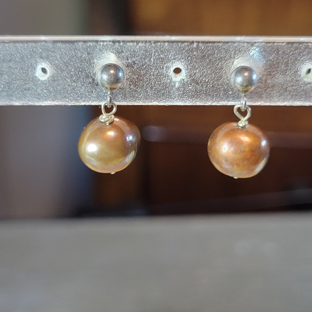 Bronze Freshwater Pearls and Sterling Silver Gemstone Jewelry Pierced Post Backs